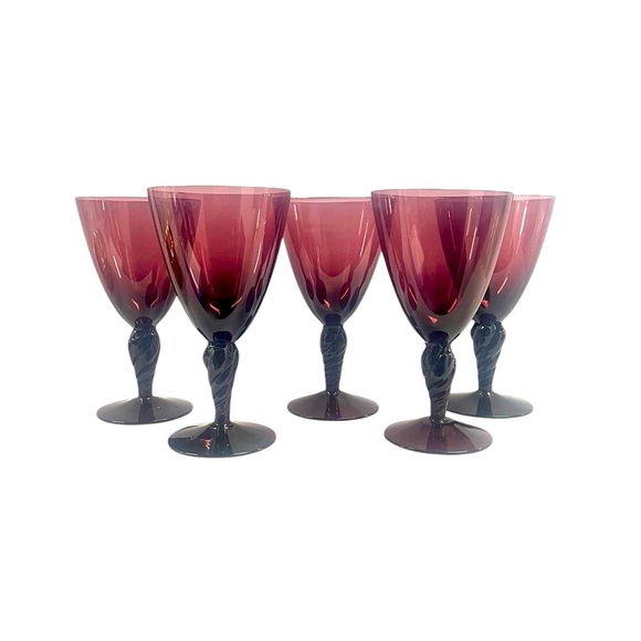 Five plum amethyst blown glass twisted stem detail - Picture 1 of 3